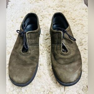 Ecco Leather Unisex Lace up Mocasines Brown Olive Color Size 40 EU US 9